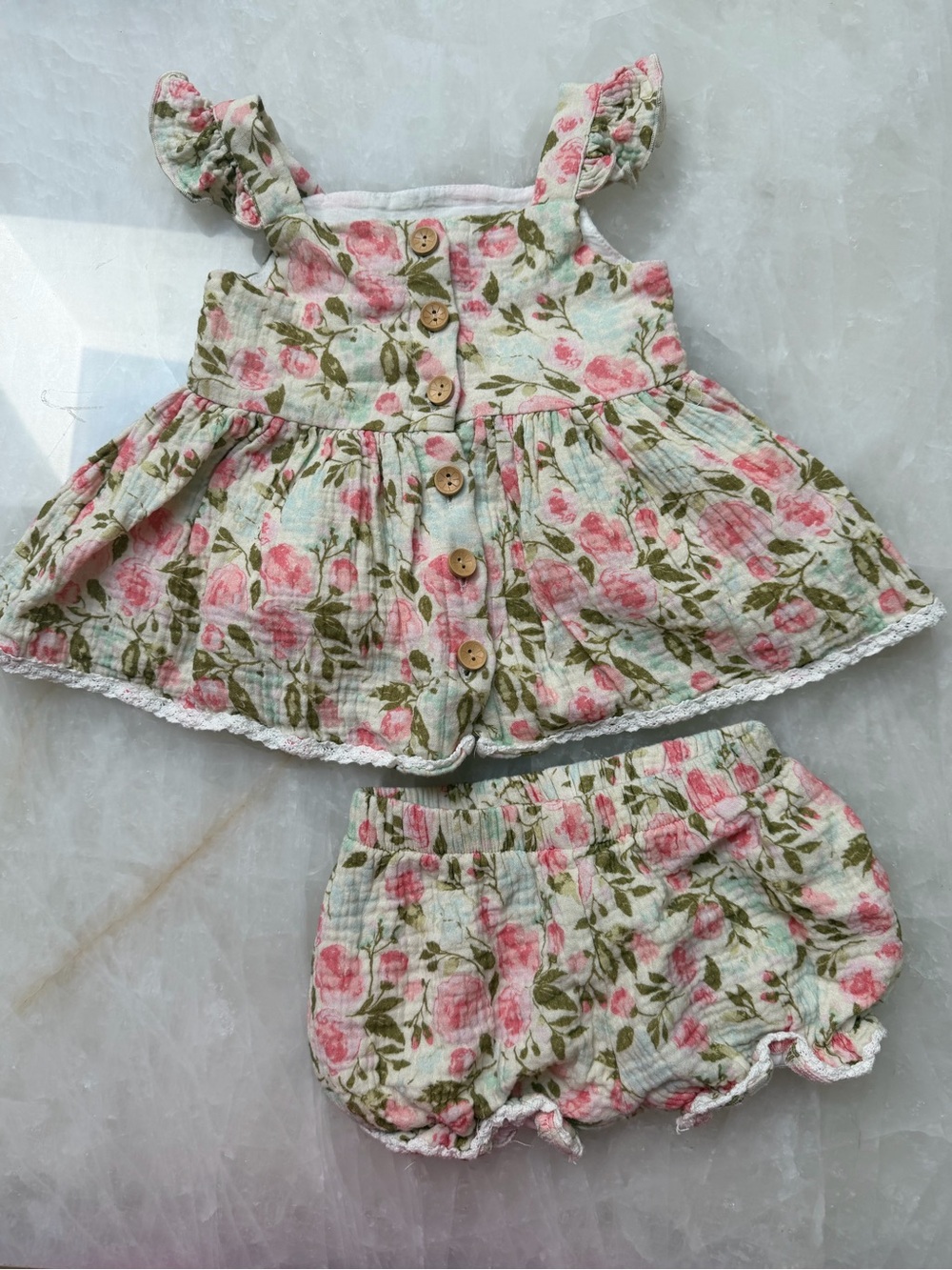SweetHoney Pink & Green Floral Baby Two-Piece Set